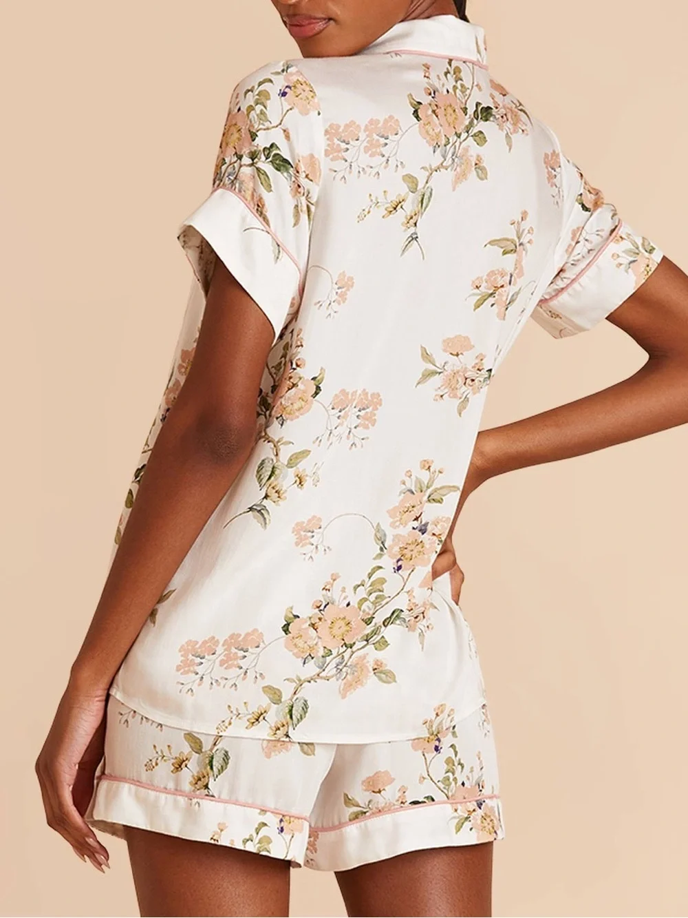 Birdy Grey Floral Short Pajama Set - Cream with Pink Floral